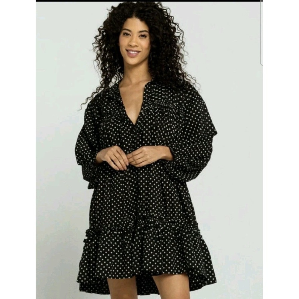 Free People Black with White Polka Dot Mini Dress